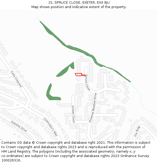 15, SPRUCE CLOSE, EXETER, EX4 9JU: Location map and indicative extent of plot