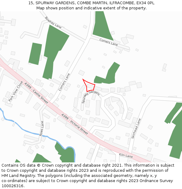 15, SPURWAY GARDENS, COMBE MARTIN, ILFRACOMBE, EX34 0PL: Location map and indicative extent of plot