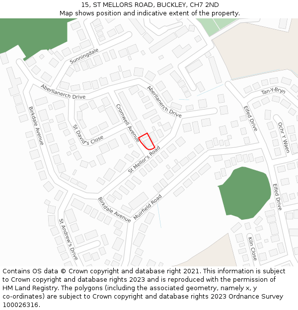 15, ST MELLORS ROAD, BUCKLEY, CH7 2ND: Location map and indicative extent of plot