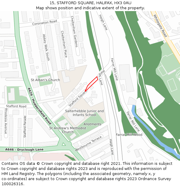 15, STAFFORD SQUARE, HALIFAX, HX3 0AU: Location map and indicative extent of plot