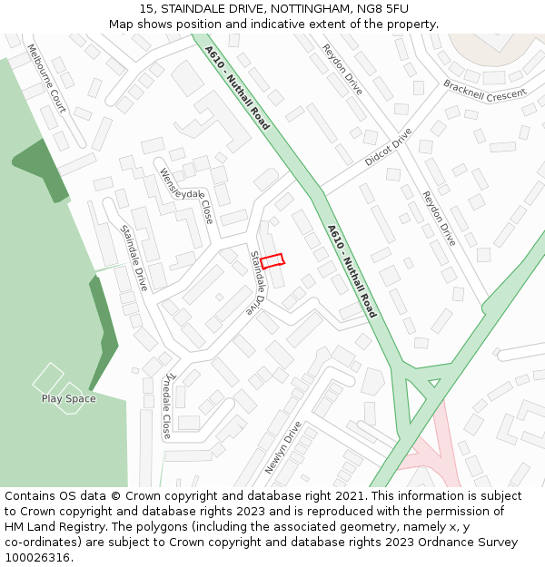 15, STAINDALE DRIVE, NOTTINGHAM, NG8 5FU: Location map and indicative extent of plot