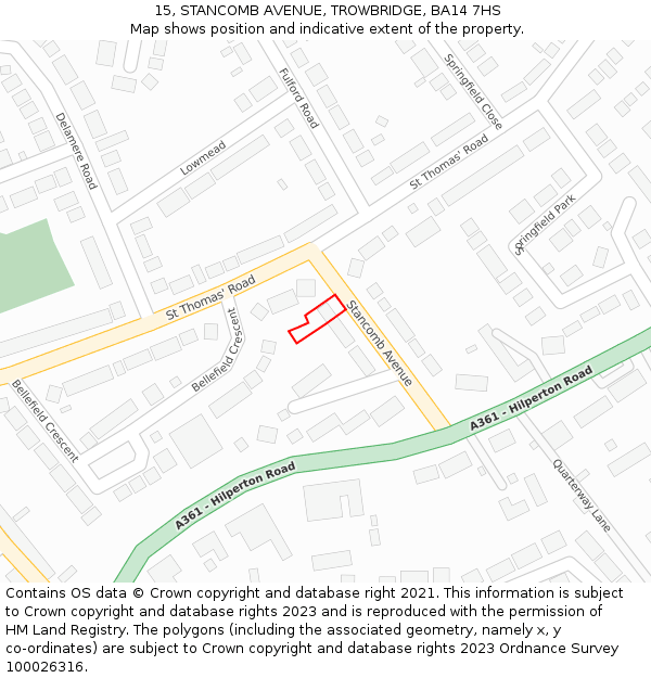 15, STANCOMB AVENUE, TROWBRIDGE, BA14 7HS: Location map and indicative extent of plot