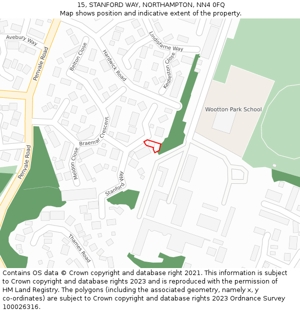 15, STANFORD WAY, NORTHAMPTON, NN4 0FQ: Location map and indicative extent of plot
