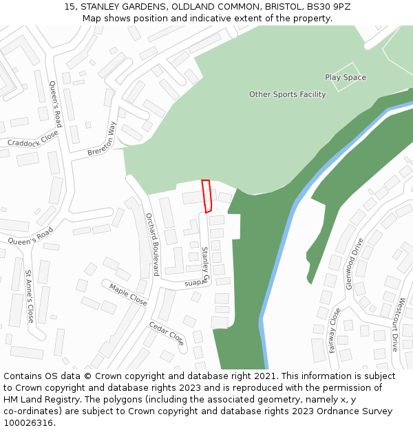 15, STANLEY GARDENS, OLDLAND COMMON, BRISTOL, BS30 9PZ: Location map and indicative extent of plot