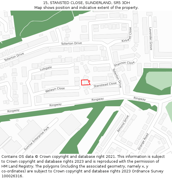 15, STANSTED CLOSE, SUNDERLAND, SR5 3DH: Location map and indicative extent of plot