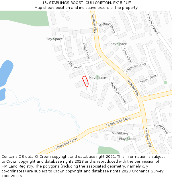 15, STARLINGS ROOST, CULLOMPTON, EX15 1UE: Location map and indicative extent of plot