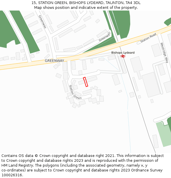 15, STATION GREEN, BISHOPS LYDEARD, TAUNTON, TA4 3DL: Location map and indicative extent of plot