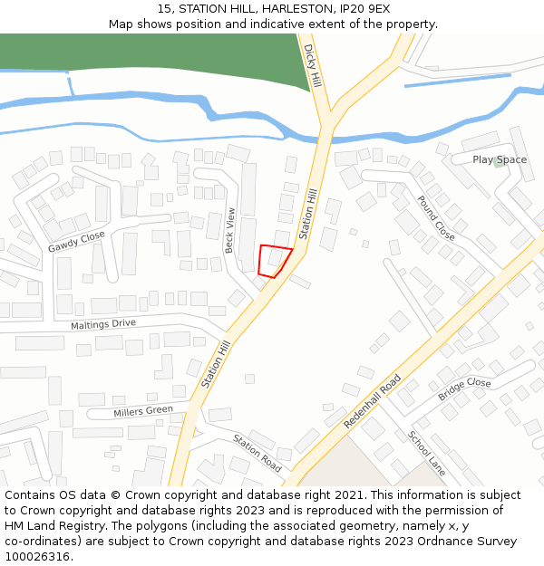 15, STATION HILL, HARLESTON, IP20 9EX: Location map and indicative extent of plot