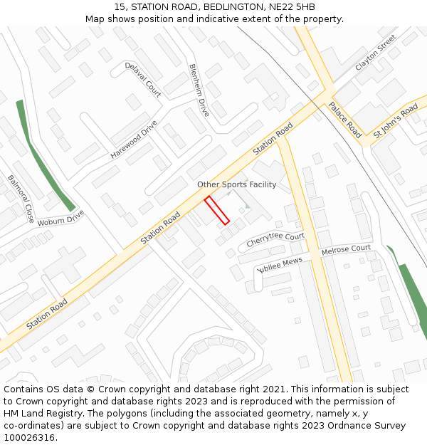 15, STATION ROAD, BEDLINGTON, NE22 5HB: Location map and indicative extent of plot