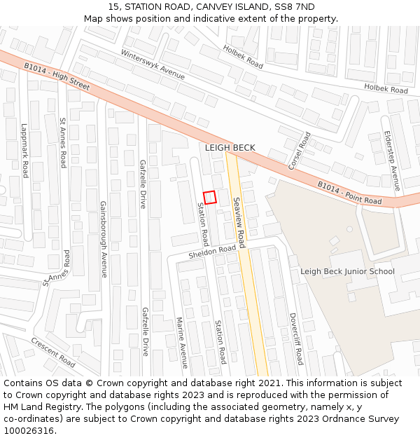 15, STATION ROAD, CANVEY ISLAND, SS8 7ND: Location map and indicative extent of plot