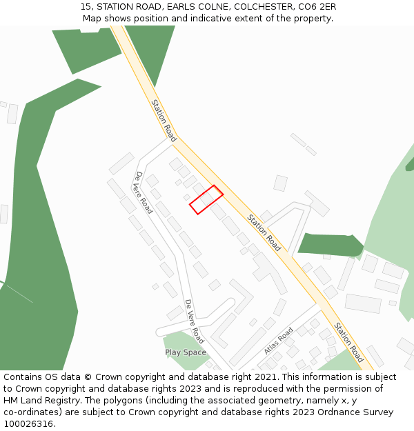 15, STATION ROAD, EARLS COLNE, COLCHESTER, CO6 2ER: Location map and indicative extent of plot