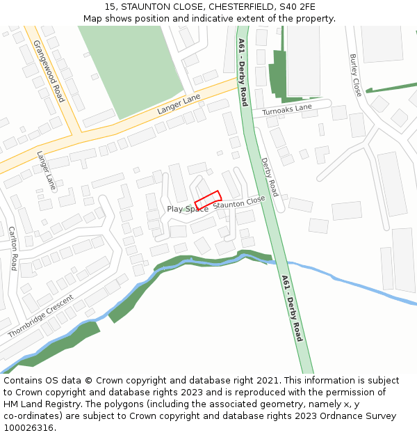 15, STAUNTON CLOSE, CHESTERFIELD, S40 2FE: Location map and indicative extent of plot