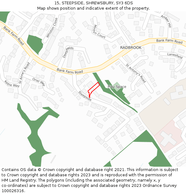 15, STEEPSIDE, SHREWSBURY, SY3 6DS: Location map and indicative extent of plot