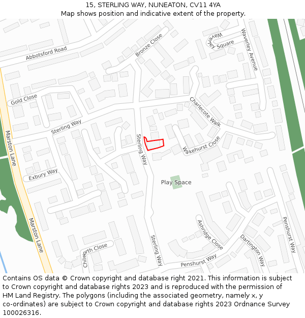 15, STERLING WAY, NUNEATON, CV11 4YA: Location map and indicative extent of plot