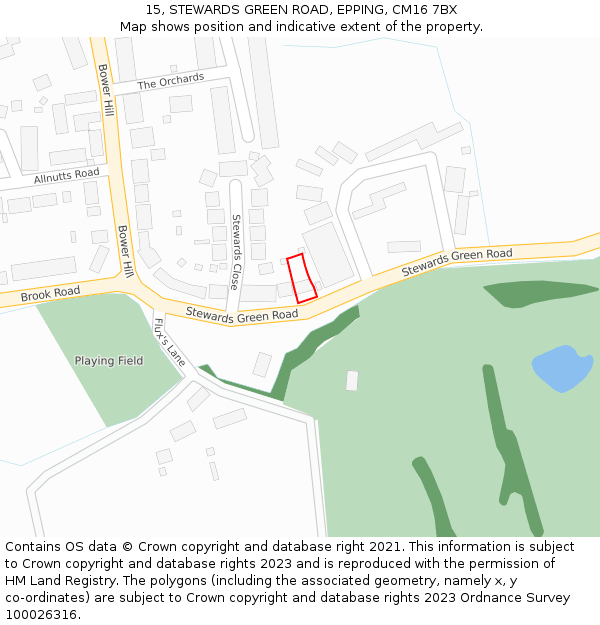 15, STEWARDS GREEN ROAD, EPPING, CM16 7BX: Location map and indicative extent of plot