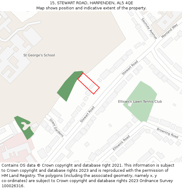 15, STEWART ROAD, HARPENDEN, AL5 4QE: Location map and indicative extent of plot