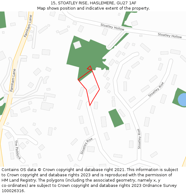 15, STOATLEY RISE, HASLEMERE, GU27 1AF: Location map and indicative extent of plot