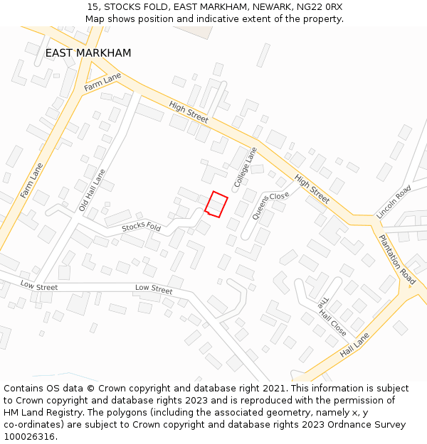 15, STOCKS FOLD, EAST MARKHAM, NEWARK, NG22 0RX: Location map and indicative extent of plot