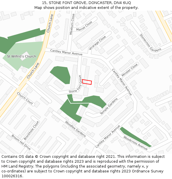 15, STONE FONT GROVE, DONCASTER, DN4 6UQ: Location map and indicative extent of plot