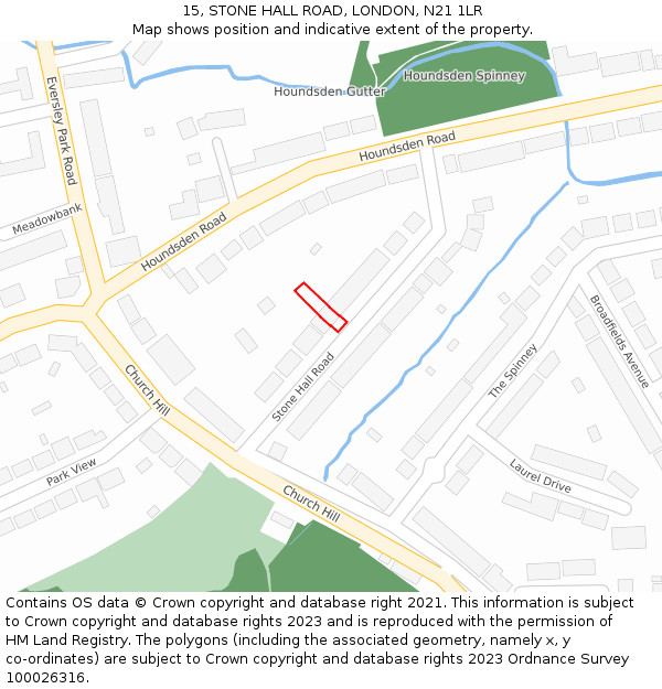 15, STONE HALL ROAD, LONDON, N21 1LR: Location map and indicative extent of plot