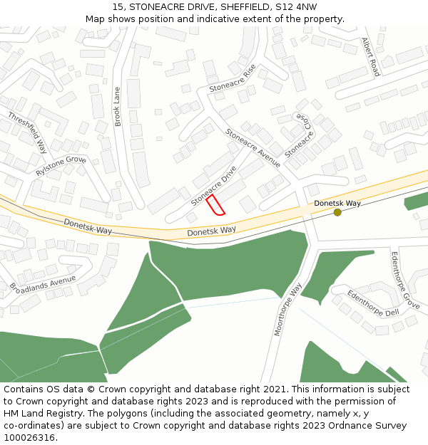 15, STONEACRE DRIVE, SHEFFIELD, S12 4NW: Location map and indicative extent of plot