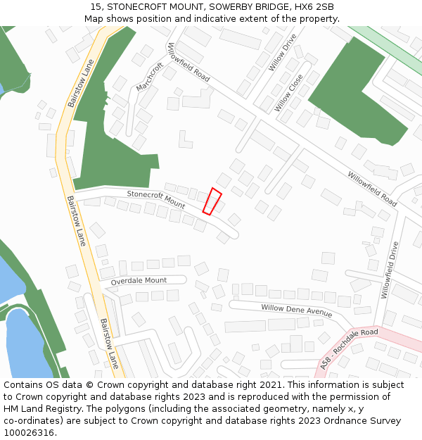 15, STONECROFT MOUNT, SOWERBY BRIDGE, HX6 2SB: Location map and indicative extent of plot