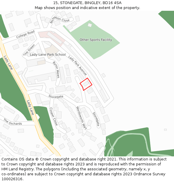 15, STONEGATE, BINGLEY, BD16 4SA: Location map and indicative extent of plot