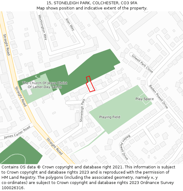 15, STONELEIGH PARK, COLCHESTER, CO3 9FA: Location map and indicative extent of plot