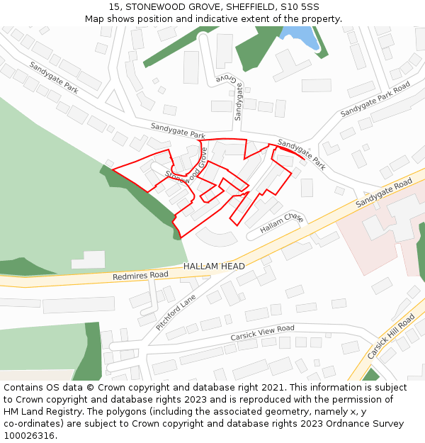 15, STONEWOOD GROVE, SHEFFIELD, S10 5SS: Location map and indicative extent of plot