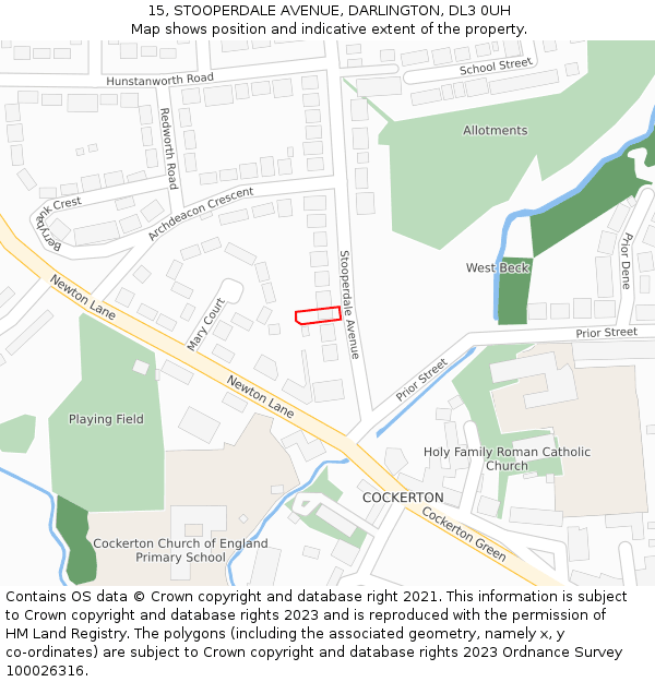 15, STOOPERDALE AVENUE, DARLINGTON, DL3 0UH: Location map and indicative extent of plot