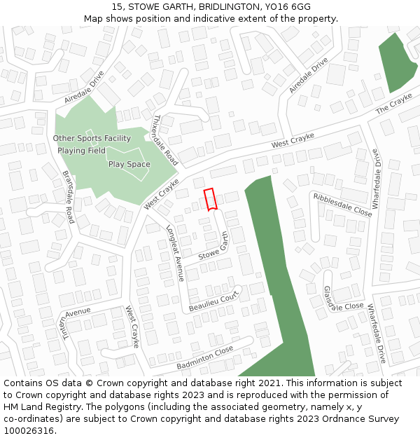 15, STOWE GARTH, BRIDLINGTON, YO16 6GG: Location map and indicative extent of plot