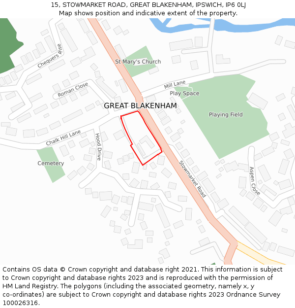 15, STOWMARKET ROAD, GREAT BLAKENHAM, IPSWICH, IP6 0LJ: Location map and indicative extent of plot