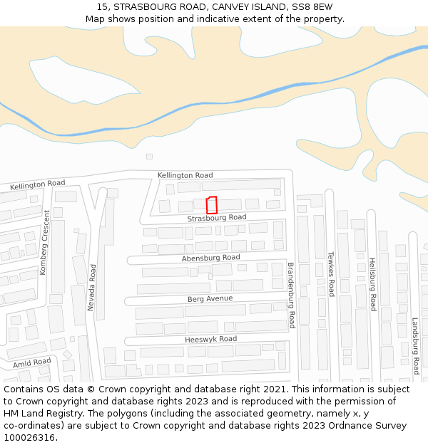 15, STRASBOURG ROAD, CANVEY ISLAND, SS8 8EW: Location map and indicative extent of plot