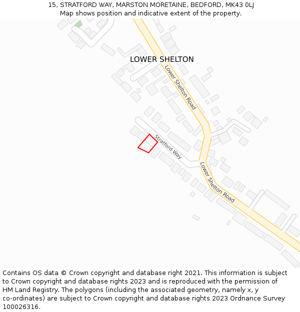 15, STRATFORD WAY, MARSTON MORETAINE, BEDFORD, MK43 0LJ: Location map and indicative extent of plot