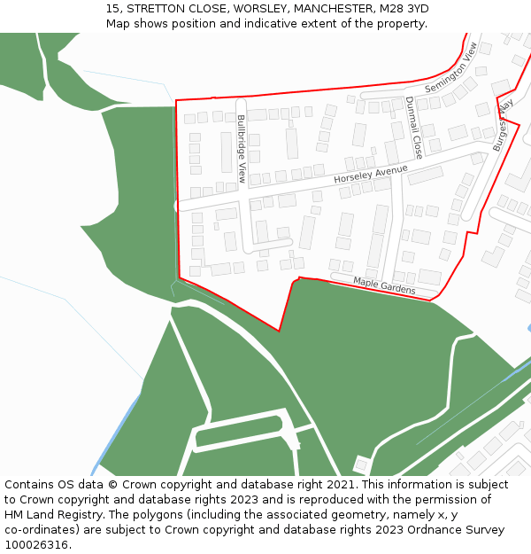 15, STRETTON CLOSE, WORSLEY, MANCHESTER, M28 3YD: Location map and indicative extent of plot