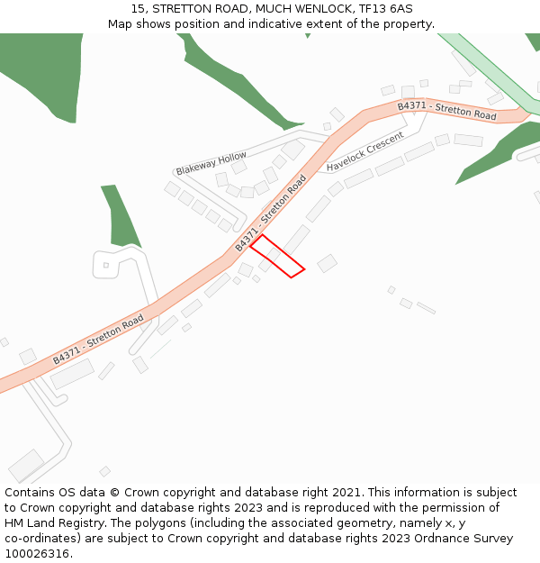 15, STRETTON ROAD, MUCH WENLOCK, TF13 6AS: Location map and indicative extent of plot