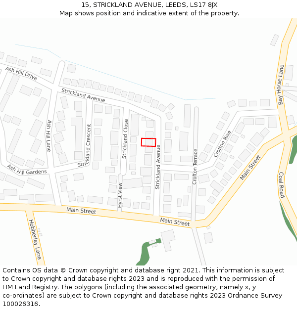 15, STRICKLAND AVENUE, LEEDS, LS17 8JX: Location map and indicative extent of plot