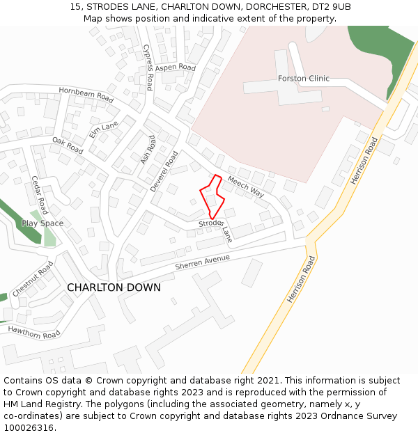 15, STRODES LANE, CHARLTON DOWN, DORCHESTER, DT2 9UB: Location map and indicative extent of plot