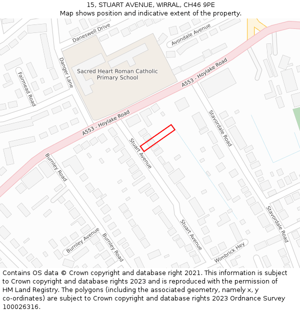 15, STUART AVENUE, WIRRAL, CH46 9PE: Location map and indicative extent of plot