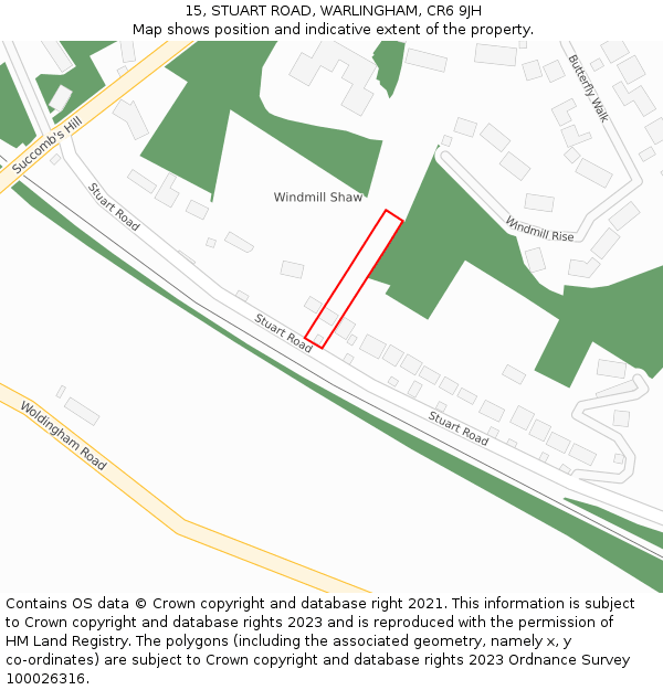15, STUART ROAD, WARLINGHAM, CR6 9JH: Location map and indicative extent of plot