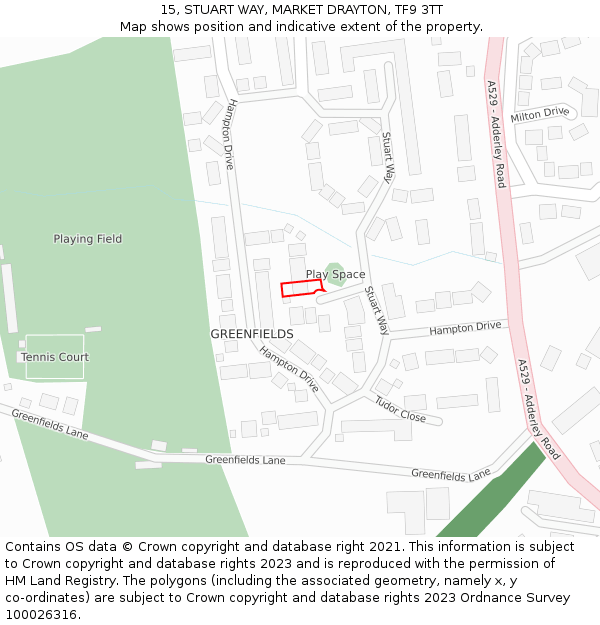 15, STUART WAY, MARKET DRAYTON, TF9 3TT: Location map and indicative extent of plot