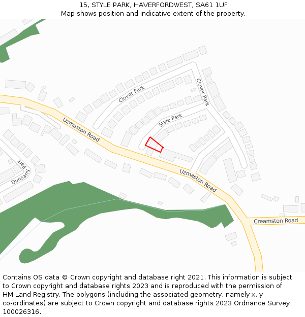 15, STYLE PARK, HAVERFORDWEST, SA61 1UF: Location map and indicative extent of plot