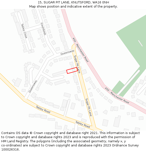 15, SUGAR PIT LANE, KNUTSFORD, WA16 0NH: Location map and indicative extent of plot