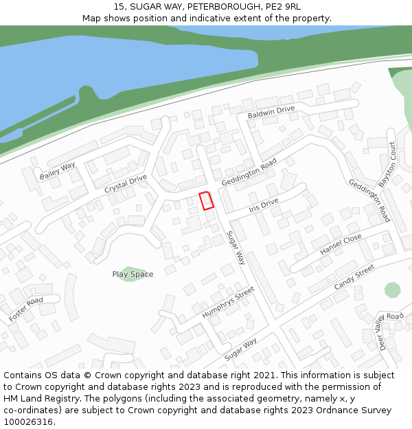 15, SUGAR WAY, PETERBOROUGH, PE2 9RL: Location map and indicative extent of plot