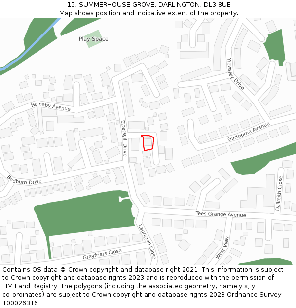 15, SUMMERHOUSE GROVE, DARLINGTON, DL3 8UE: Location map and indicative extent of plot