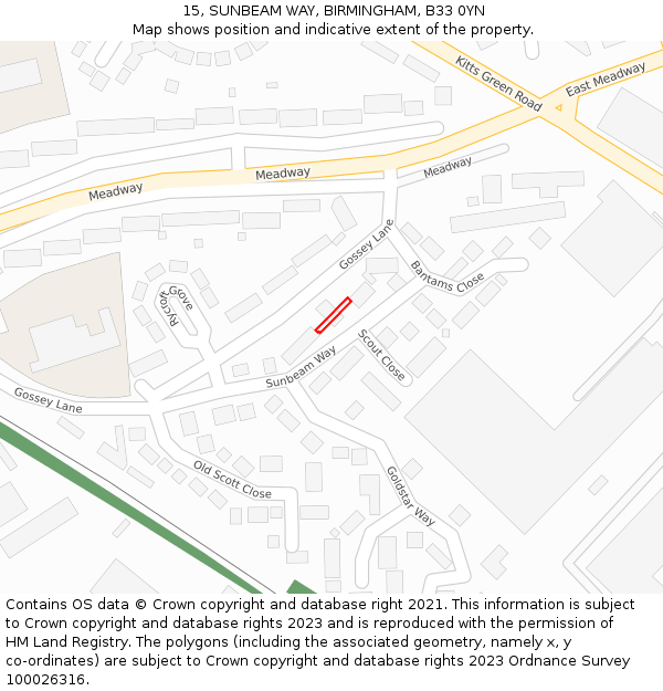 15, SUNBEAM WAY, BIRMINGHAM, B33 0YN: Location map and indicative extent of plot