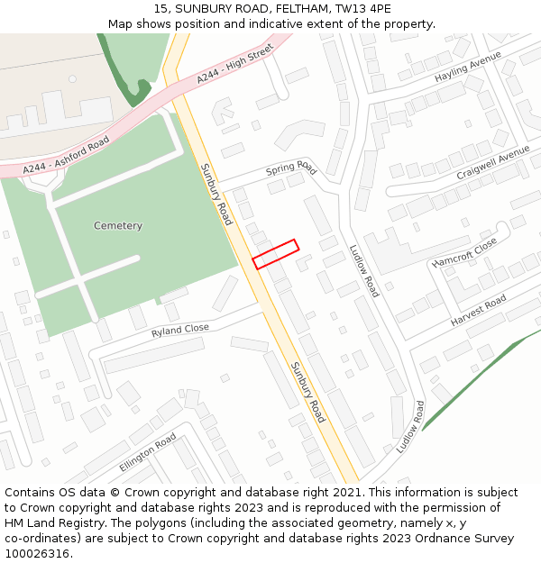 15, SUNBURY ROAD, FELTHAM, TW13 4PE: Location map and indicative extent of plot