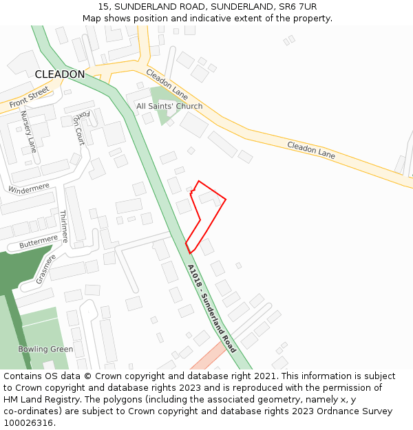 15, SUNDERLAND ROAD, SUNDERLAND, SR6 7UR: Location map and indicative extent of plot