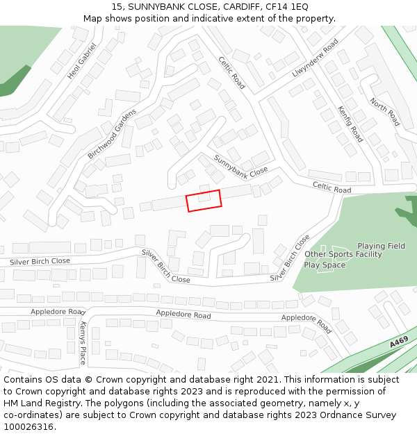 15, SUNNYBANK CLOSE, CARDIFF, CF14 1EQ: Location map and indicative extent of plot