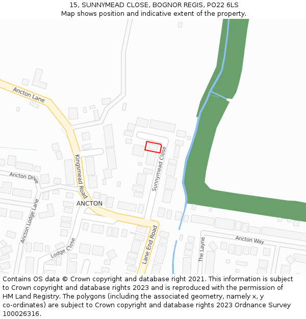 15, SUNNYMEAD CLOSE, BOGNOR REGIS, PO22 6LS: Location map and indicative extent of plot